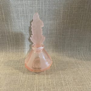 Frosted Pink Perfume Bottle with Flame Stopper Dauber - Art Deco Style