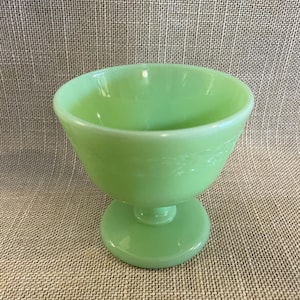 McKee Jadeite Uranium Glass Footed Compote with Encased Leaves on the Sides
