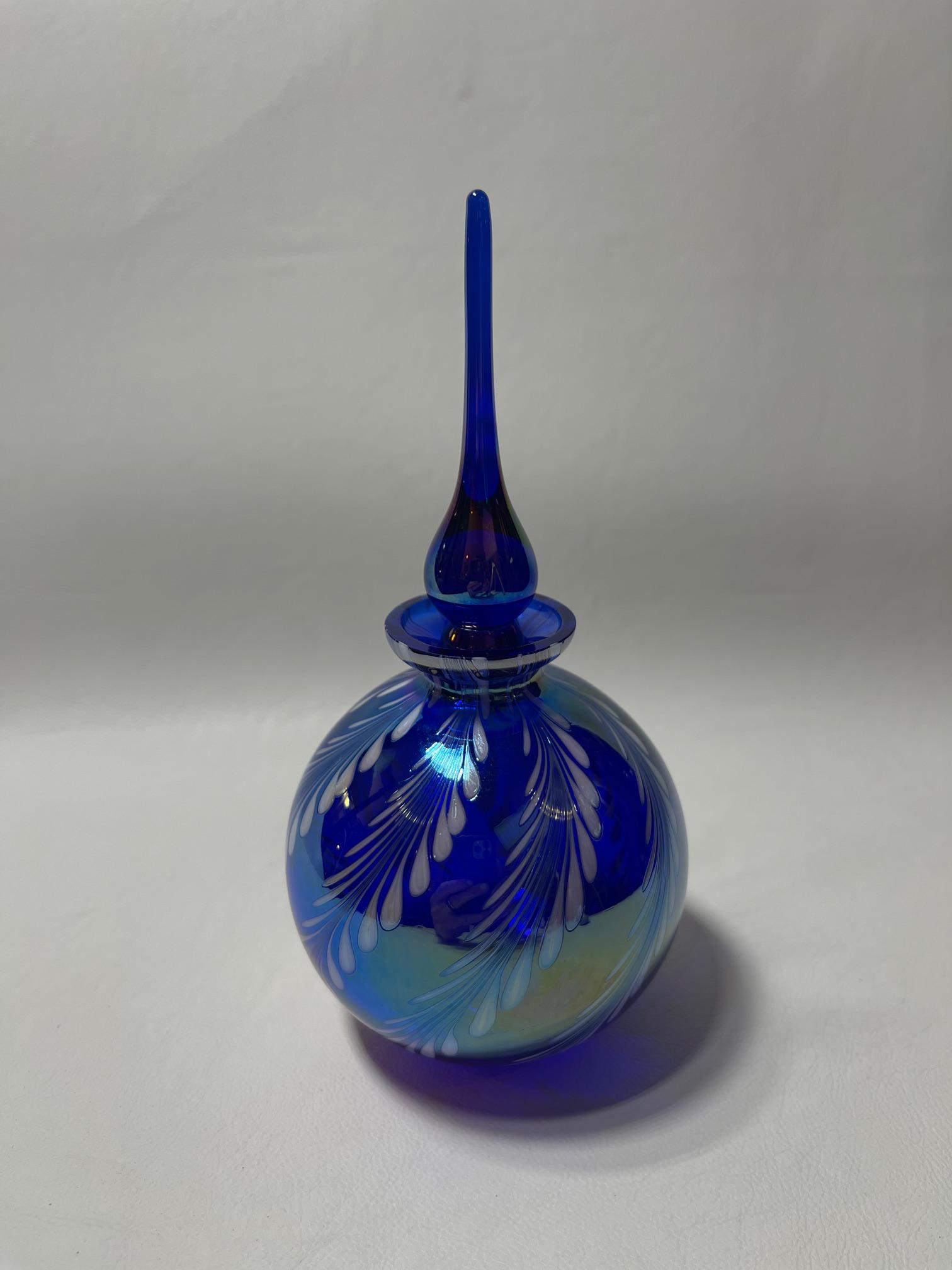 Deep Blue Glass 1940's Fenton Perfume Bottle with Gold Trim
