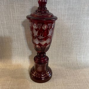Bohemian Victoria Ruby Cut to Clear Large Decanter with Large Topper