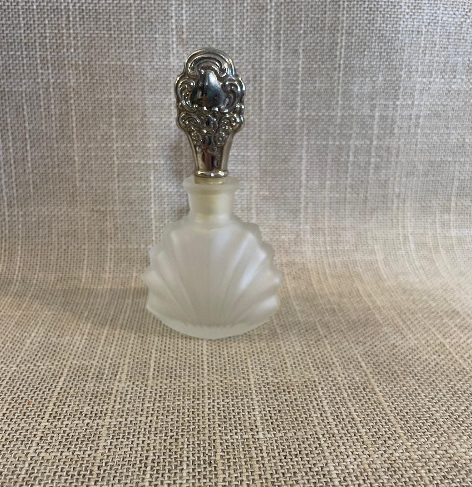 Vintage Frosted Clamshell Glass Perfume Bottle with Silver Stopper