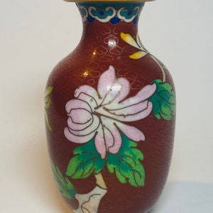 Oriental Cloisonne Vase - Chinese Cloisonne - Floral Cloisonne Vase -Enameled Vase with Flowers - Petite Cloisonne Vase - Vintage Cloisonne
