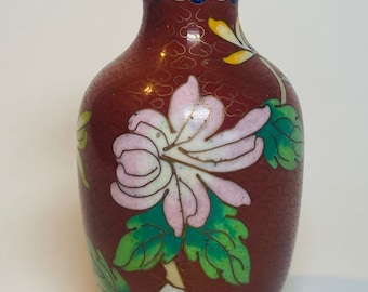 Vintage Floral Cloisonne Vase - Enameled Oriental Decor