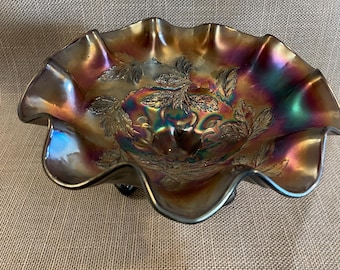 Cherry Paneled Bowl by Dugan in Rainbow Amethyst - Footed with Ruffled Edge