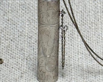Engraved Sterling Silver Needle Case on Chain