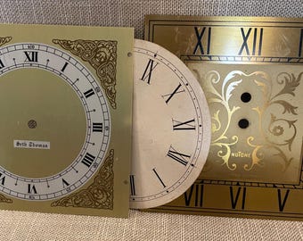 Three Vintage Clock Faces - Two Gold Metal & One Paper