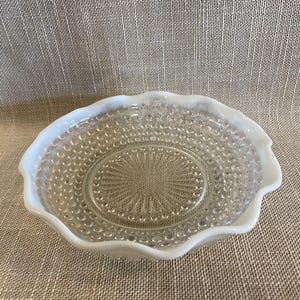 Fenton Hobnail Moonstone Clear Shallow Dish with Wavy Edge - Vintage Fenton - Collectible Hobnail Fenton Moonstone Serving Dish