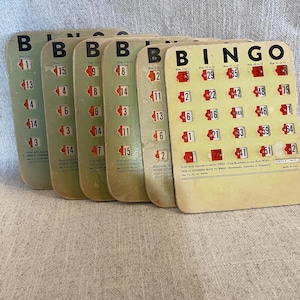 Set of 6 Vintage Bingo Cards With Playing Window