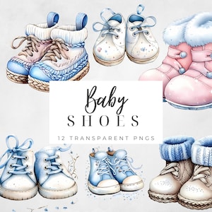 12 cliparts aquarelle de chaussons de bébé pour faire-part de douche et décoration de chambre d'enfant