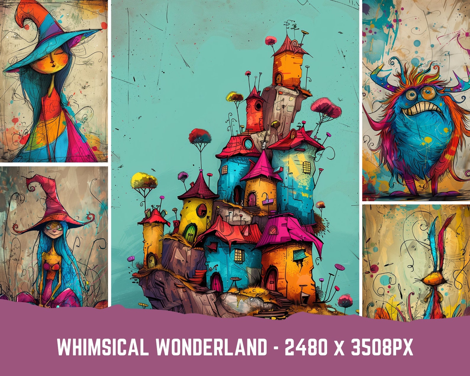 64 Whimsical Wonderland A4 Printables | Crooked Houses | Mushrooms