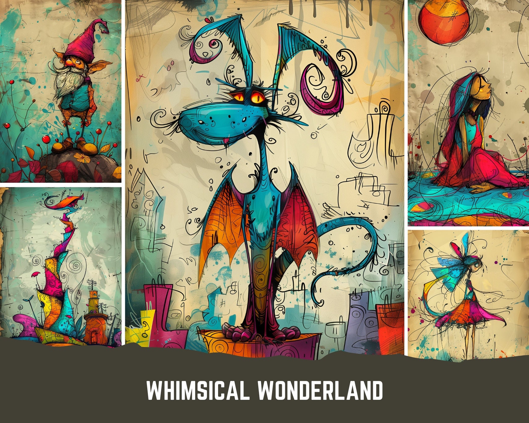 64 Whimsical Wonderland A4 Printables Crooked Houses Mushrooms Fairies