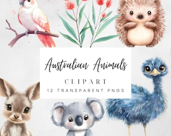 Diseños de imágenes prediseñadas de animales australianos / 12 imágenes prediseñadas únicas con canguros, emús, koalas y cucaburras