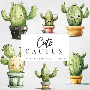 Cactus bohème des cliparts | 14 illustrations de cactus du désert à l'aquarelle | PNG mignons pour travaux manuels et design