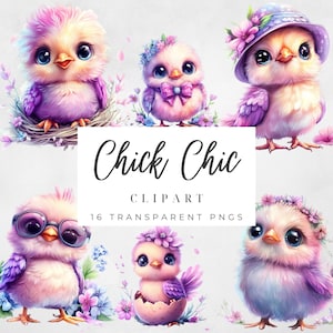 Ensemble de clipart poussin - 16 illustrations aquarelle pastel de poussin pour scrapbooking, invitations et projets de bricolage