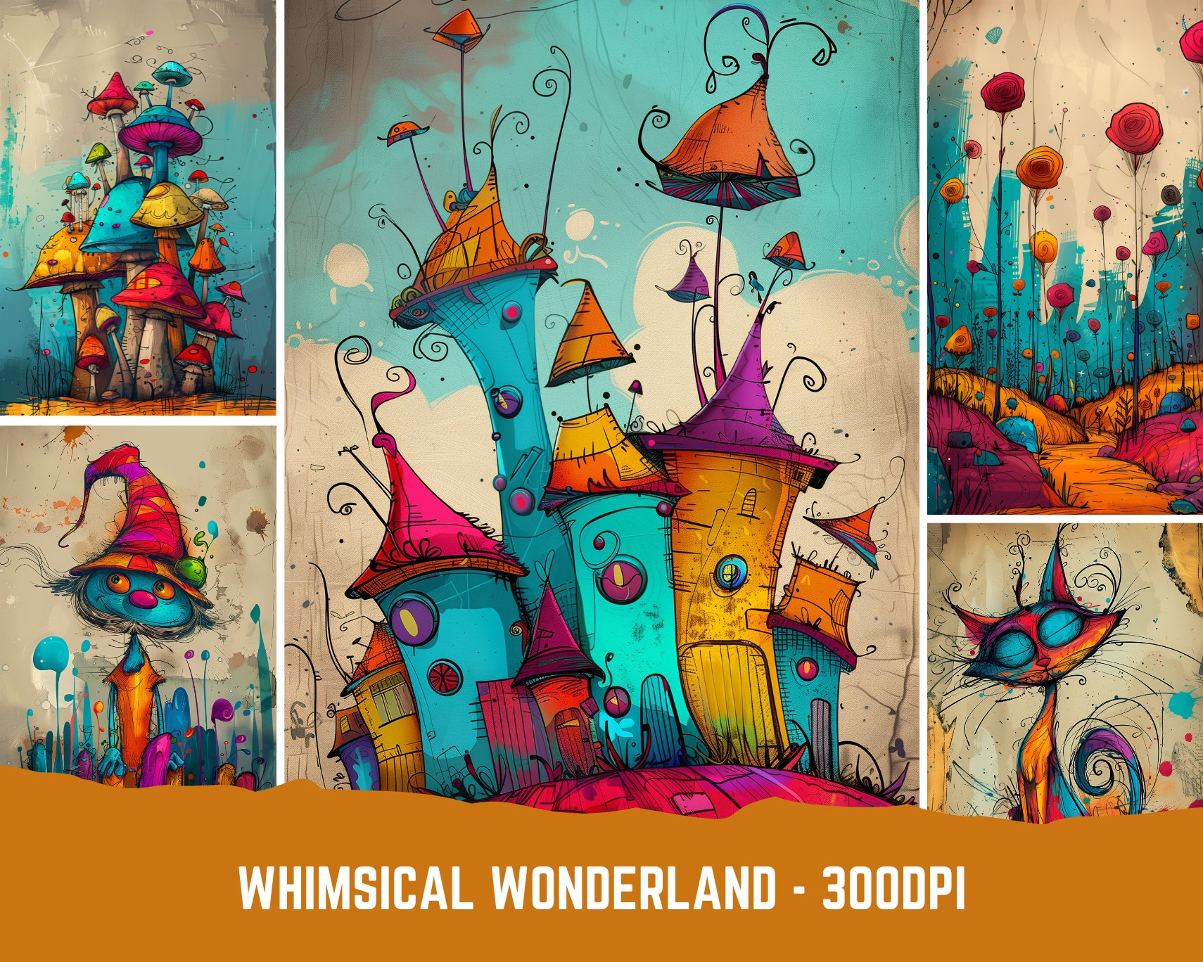 64 Whimsical Wonderland A4 Printables | Crooked Houses | Mushrooms