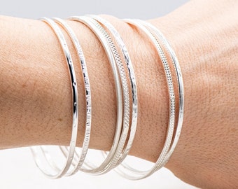Set of SEVEN Sterling Silver Bangles | Handmade Silver Bracelet