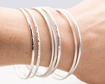 Set of SEVEN Sterling Silver Bangles | Handmade Silver Bracelet