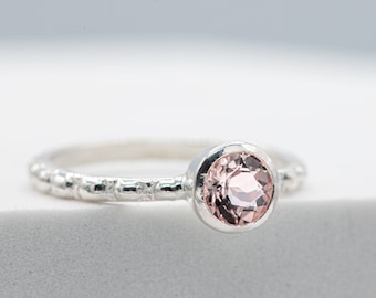 Morganite Ring in Sterling Silver, Blush Pink Gemstone Ring for Engagement or Stacking Ring Set