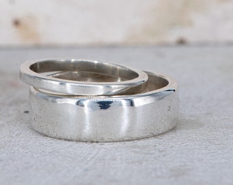 Sterling Silver Wedding Band Set, Matching Wedding Band Set in Sterling Silver, Mens and Womens Wedding Rings