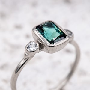 Handmade Green Tourmaline Ring, Emerald White Gold Engagement Ring