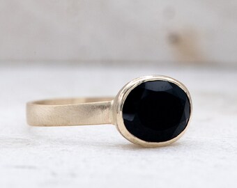 14k Gold Black Spinel Ring, Gemstone and Recycled Gold Ring, Oval Black Spinel Ring, Black Spinel Jewelry