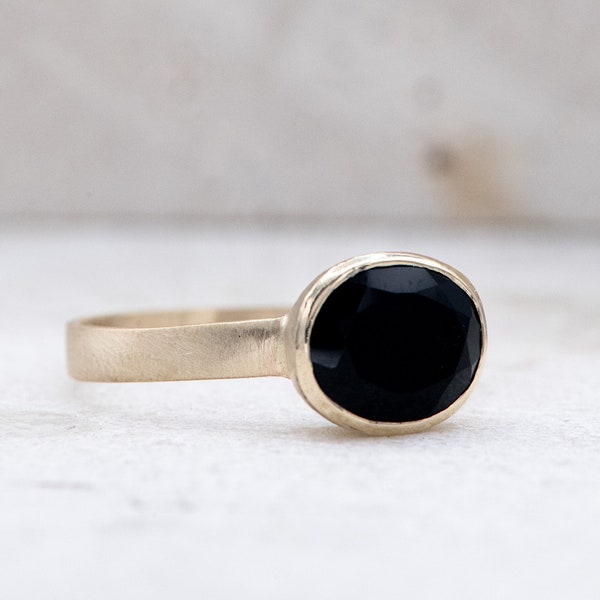 14k Gold Black Spinel Ring, Gemstone and Recycled Gold Ring, Oval Black Spinel Ring, Black Spinel Jewelry