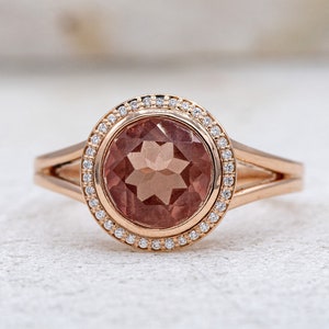 Handmade Sunstone Engagement Ring, Diamond Halo Ring, Diamond Engagement Ring, 14k Rose Gold Sunstone Ring, Handmade Jewelry from NH