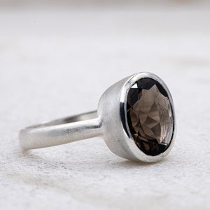 Ecologically friendly Smoky Quartz Ring, A Solitaire Gemstone Ring Made in Recycled Silver Jewelry, Low Carbon Footprint Jewelry image 2