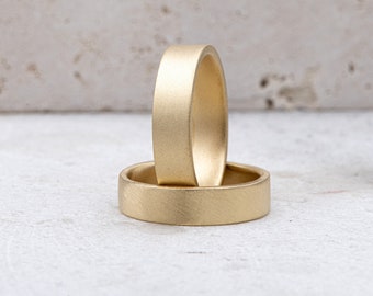 14k Yellow Gold Wedding Band, Yellow Gold Bands for Men and Women, Simple Flat Yellow Gold Wedding Ring