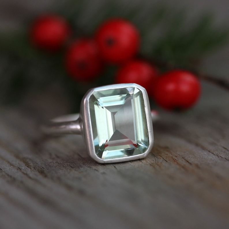 Green Amethyst Emerald Cut Gemstone Ring in Argentium Sterling | Etsy