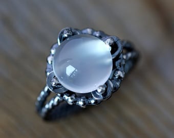 White Moonstone Ring in Sterling Silver