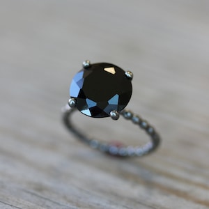 Black Spinel Ring, Sterling Silver Cocktail Ring, Non Diamond Black Engagement Ring, Statement Ring, Black Stone Ring, Blackened Silver image 3