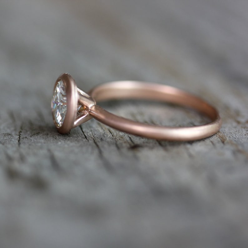 Moissanite Wedding Ring, Rose Gold Engagement Ring, Modern Moissanite Anniversary Ring, Handmade Alternative Engagement Ring image 1