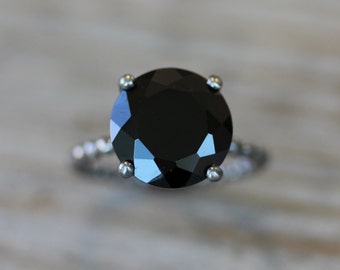 Black Spinel Ring, Sterling Silver Cocktail Ring, Non- Diamond Black Engagement Ring, Statement Ring, Black Stone Ring, Blackened Silver