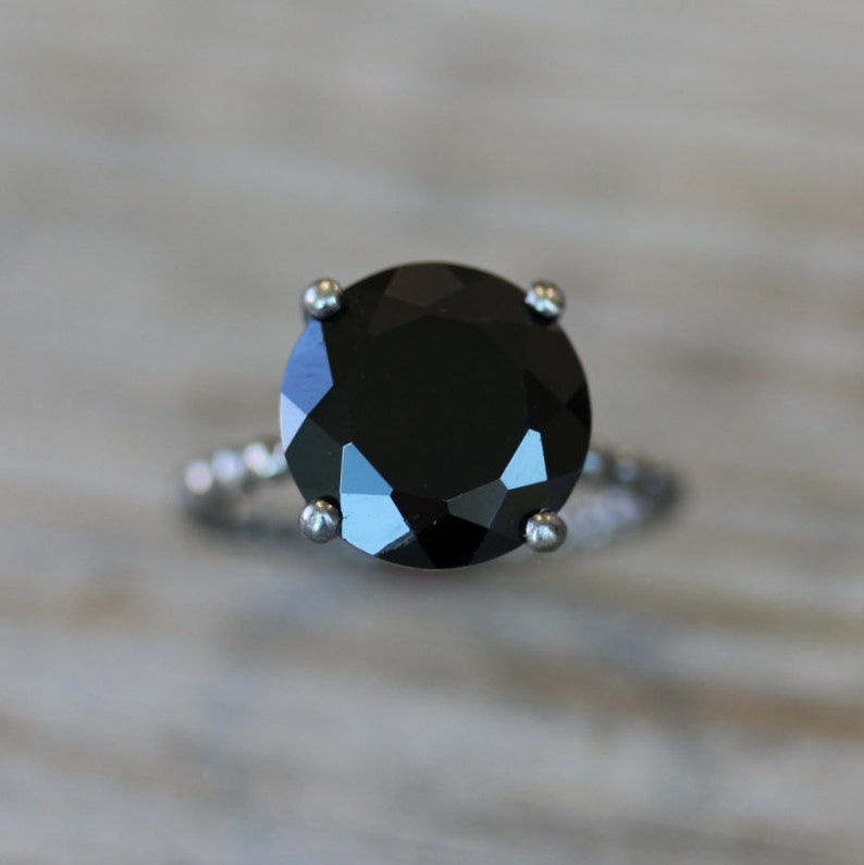 Black Spinel Ring, Sterling Silver Cocktail Ring, Non Diamond Black Engagement Ring, Statement Ring, Black Stone Ring, Blackened Silver image 1