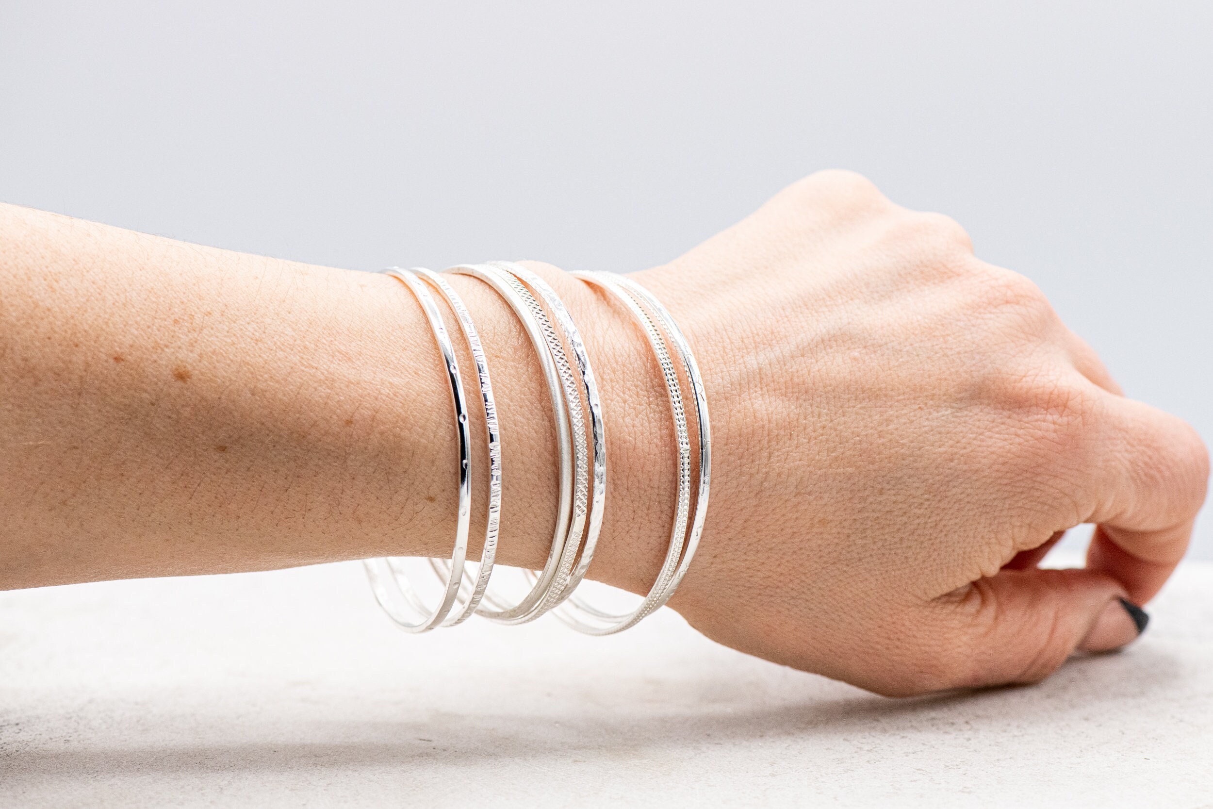 Set of Seven Sterling Silver Bangles | Handmade Silver Bracelet