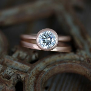 Moissanite Wedding Ring, Rose Gold Engagement Ring, Modern Moissanite Anniversary Ring, Handmade Alternative Engagement Ring image 3