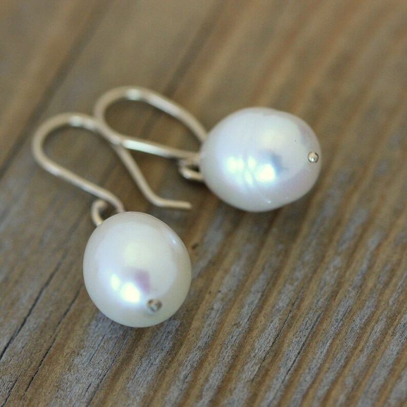 Freshwater Pearl and 14k Yellow Gold Dangle Drop Earrings, Ready To Ship image 2