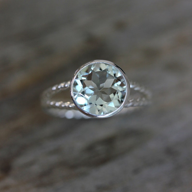 Green Amethyst Gemstone and Recycled Sterling Ring Sage Green Etsy