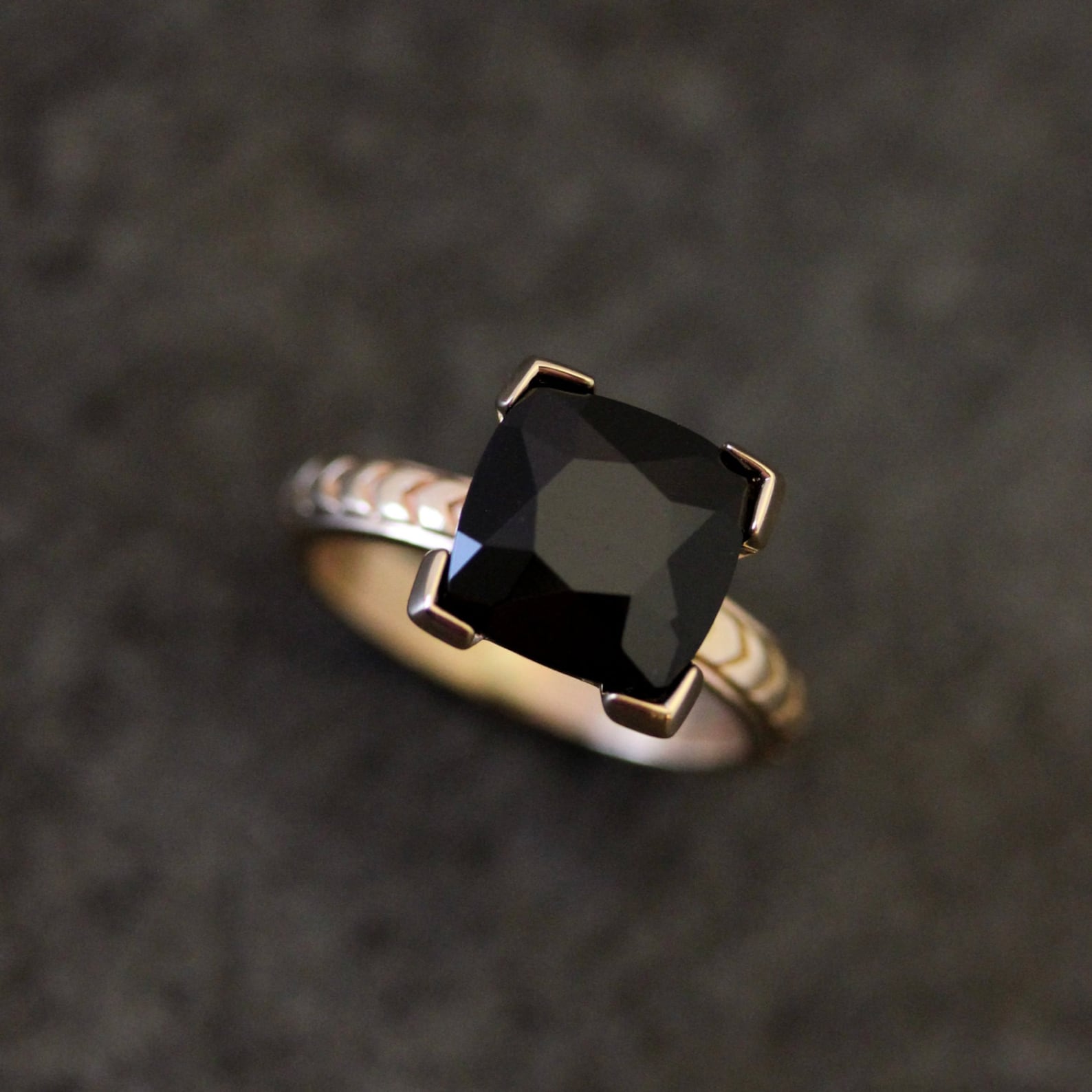 Black Spinel Yellow Gold Engagement Ring Art Deco Inspired Etsy