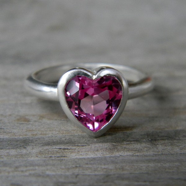 HEART Ring in PINK Topaz & Sterling Silver Heart, Made To Order, Heart On your Sleeve READY To SHip Size 5.5