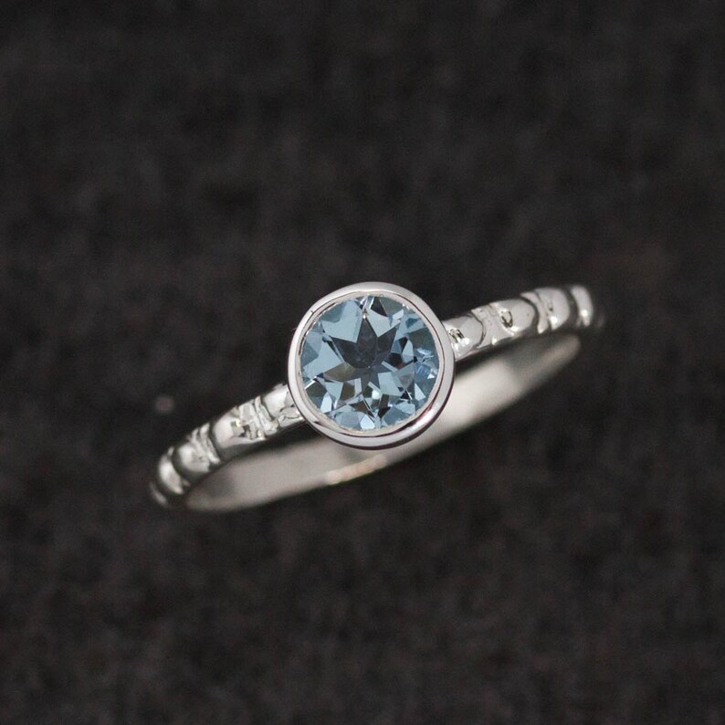Round Aquamarine Ring, Handmade Blue Aquamarine Gemstone Ring,Eco Silver, March Birthstone,Aternative Engagement Ring,Aquamarine Solitaire image 4