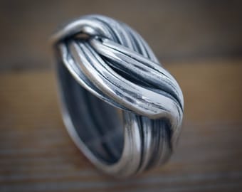 Eco Silver Ring,  Chic Sterling Statement Wave Ring, Bold Wide Band, Organic Original Jewelry, Bold Silver Unisex Ring blackened