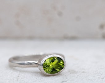 Oval Peridot Stacking Ring in Sterling Silver - Size 5.75 Ready to Ship