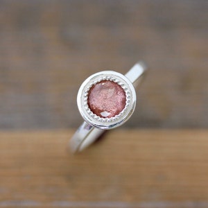 Oregon Sunstone Ring in Sterling Silver, Vintage Inspired Milgrain Detail Halo Ring image 1