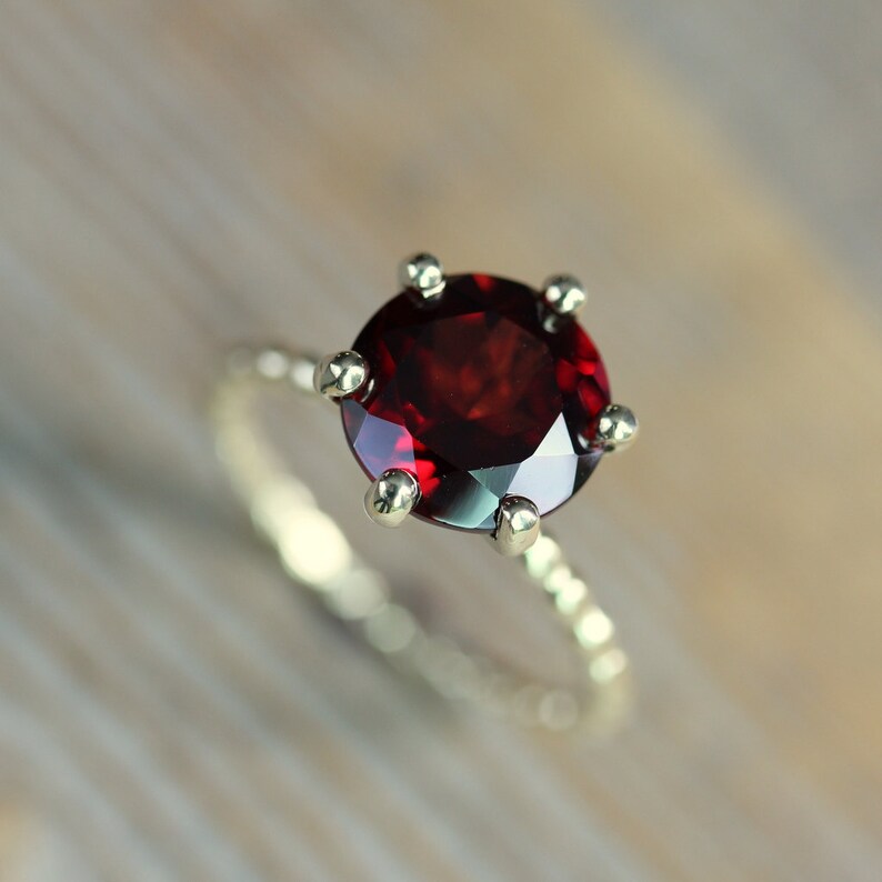 Crimson Red Garnet Ring and Recycled Gold Ring, Six Prong Solitaire Ring in 14k Yellow Gold, Art Deco image 4