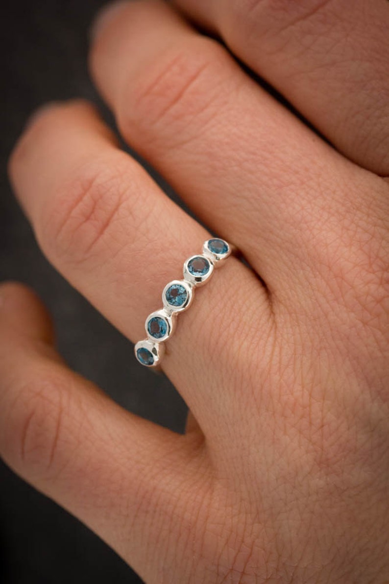 London Blue Topaz Ring, Multistone Ring,Gemstone Ring, Sterling Silver Ring, Non Diamond, Anniversary Band, Nickel Free, Made in your size image 2