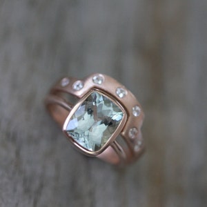 14k Rose Gold Wedding Band, Wrap Band, White Sapphire Wedding Band in Recycled 14k Rose Gold image 3