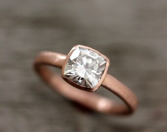 Rose Gold Engagement Ring, Forever Brilliant Moissanite Engagement Ring,  Recycled, Ethical Non diamond Promise Ring