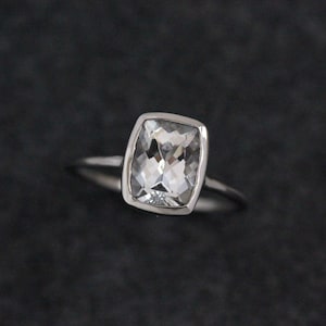 Handmade White Topaz Engagement Ring – OLD MINE 9x7mm Cushion Cut Solitaire, Ethical Sterling Silver or Gold Unique Bridal Jewelry